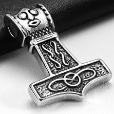 Prívesok striebornej farby z ocele - symbol Thorovho kladiva, keltské uzly