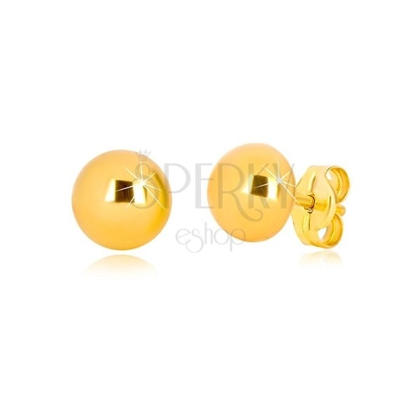 Náušnice v žltom zlate 375 - jednoduchá polguľa s lesklým povrchom, 6 mm
