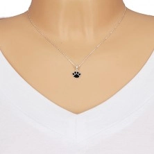 Strieborný 925 náhrdelník, ligotavá retiazka, labka zdobená čiernou glazúrou