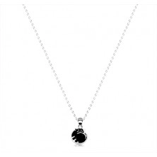 Strieborný náhrdelník 925 - mačička v klbku, čierna glazúra, lesklá retiazka