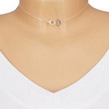 Strieborný 925 náhrdelník - dva krúžky so srdiečkovým výrezom, svetloružové zirkóny