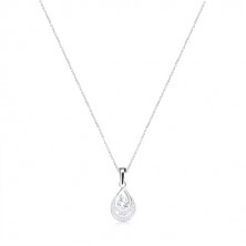 Strieborný 925 náhrdelník - kontúra slzy so zirkónmi, špirálovitá retiazka