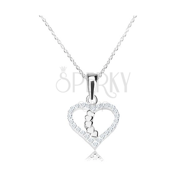 Strieborný náhrdelník 925 - obrys srdca s ligotavými zirkónmi, srdiečková línia
