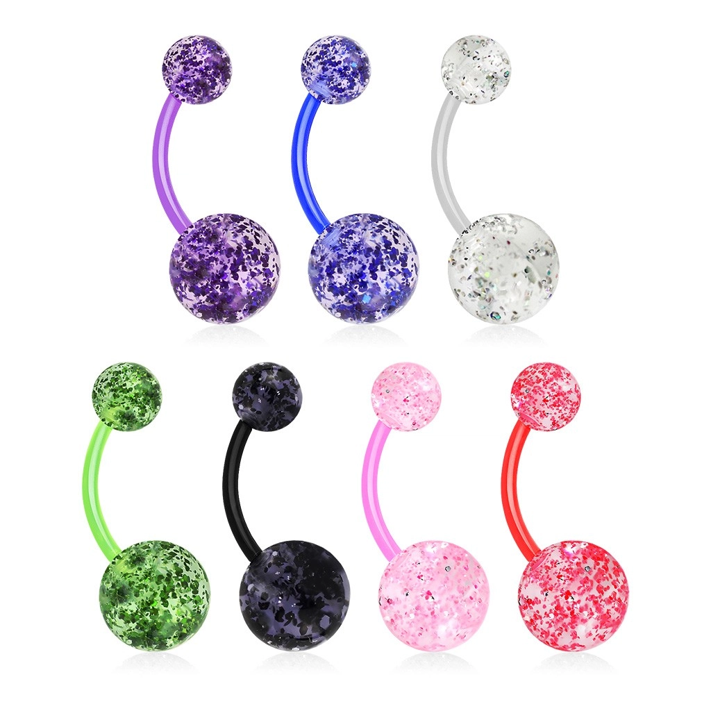 E-shop Šperky Eshop - Piercing do pupku - guličky, glitre, rôzne farebné prevedenie W31.03/06 - Farba piercing: Číra