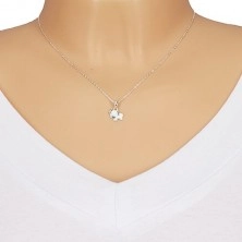 Strieborný 925 náhrdelník - lesklá kravička s bielou glazúrou, retiazka z oválnych očiek