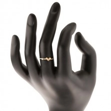 Zlatý prsteň 375, špirálovito zatočené ramená, trblietavé srdiečko, zirkón
