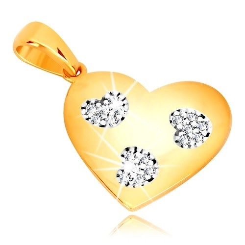 E-shop Šperky Eshop - Prívesok v žltom zlate 585 - symetrické srdce so srdiečkovými výrezmi, zirkóny GG15.52