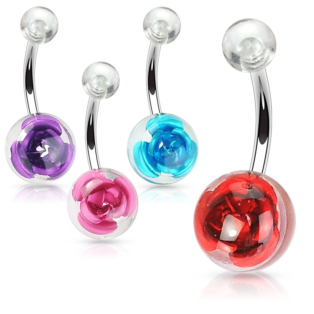 E-shop Šperky Eshop - Piercing do pupku číra gulička, ruža W33.28/29 - Farba piercing: Aqua
