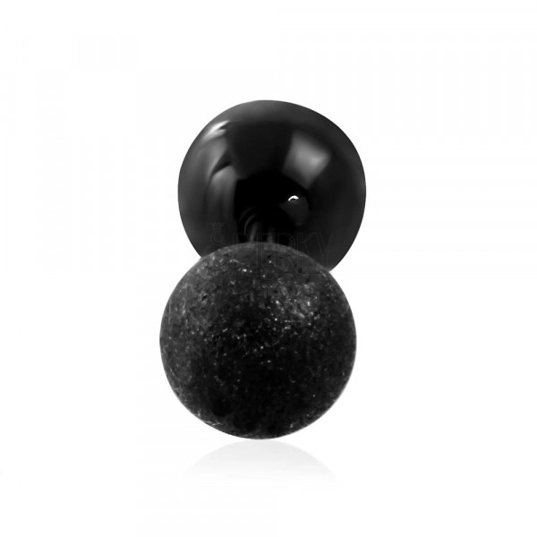 Oceľový piercing do ucha - hladká a pieskovaná guľôčka čiernej farby, 6 mm