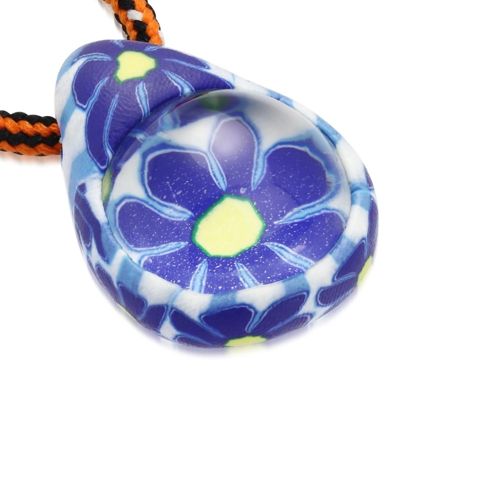 E-shop Šperky Eshop - Šnúrkový náhrdelník - FIMO slza s modrými kvietkami, sklenená guľôčka S29.31