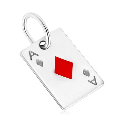 Šperky Eshop - Prívesok zo striebra 925 - motív hracej karty, kárové eso s červenou glazúrou AC05.30