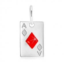 Prívesok zo striebra 925 - motív hracej karty, kárové eso s červenou glazúrou