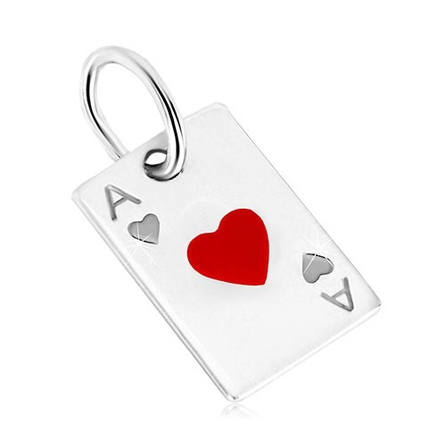Šperky Eshop - Prívesok zo striebra 925 - motív hracej karty, srdcové eso a červená glazúra AC05.21