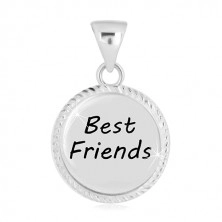 Strieborný 925 prívesok - krúžok s vrúbkovaným okrajom, nápis "Best Friends"