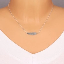 Strieborný náhrdelník 925 - špirálovitá retiazka a patinované pierko