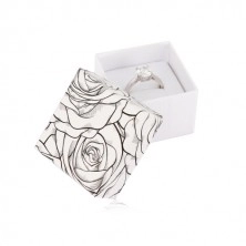 Čierno-biela krabička na prsteň alebo náušnice - motív rozkvitnutých ruží