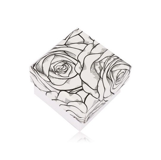 E-shop Šperky Eshop - Čierno-biela krabička na prsteň alebo náušnice - motív rozkvitnutých ruží Y08.11