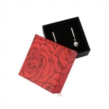 Čierno-červená krabička na dva prstene alebo náušnice - kvitnúce ruže