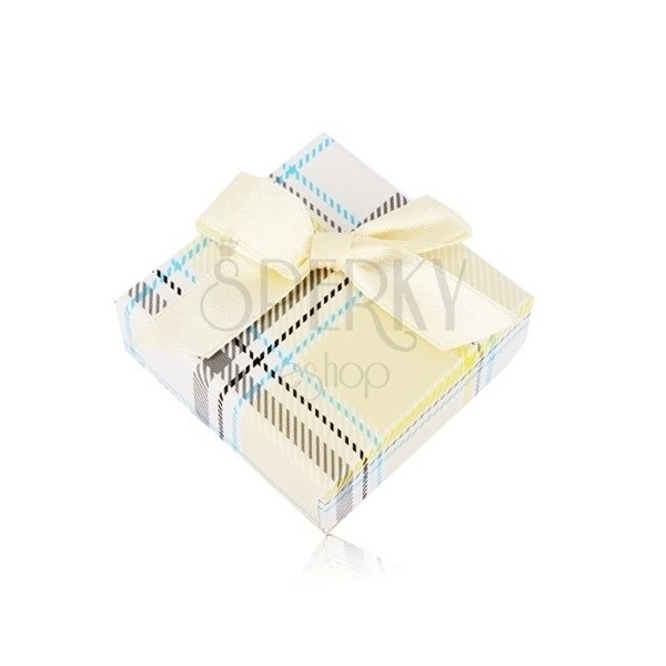 Darčeková krabička na prsteň alebo náušnice - žltý károvaný vzor, mašľa
