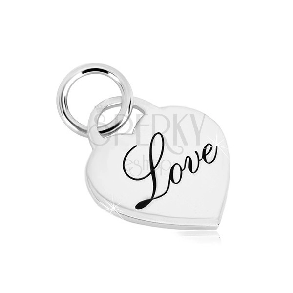 Prívesok zo striebra 925 - zrkadlovolesklý srdcový zámok, ozdobný nápis "Love"