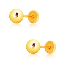Náušnice v žltom zlate 375 - zrkadlovolesklá guľočka, puzetky so závitom, 5 mm