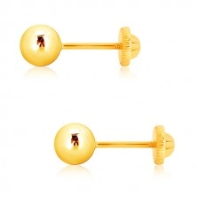 Náušnice v žltom zlate 375 - zrkadlovolesklá guľočka, puzetky so závitom, 5 mm