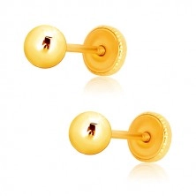 Náušnice zo žltého 9K zlata - jednoduchá guľôčka, puzetky so závitom, 4 mm
