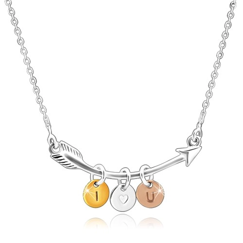Strieborný 925 náhrdelník - zahnutý šíp, trojfarebné krúžky \