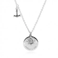 Strieborný náhrdelník 925 - kotva, kormidlo, lesklý kruh s nápisom "I refuse to sink"