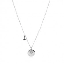 Strieborný náhrdelník 925 - kotva, kormidlo, lesklý kruh s nápisom "I refuse to sink"