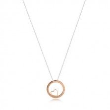 Strieborný náhrdelník 925 - hranatá retiazka, kruh ružovozlatej farby s výrezom a nápisom