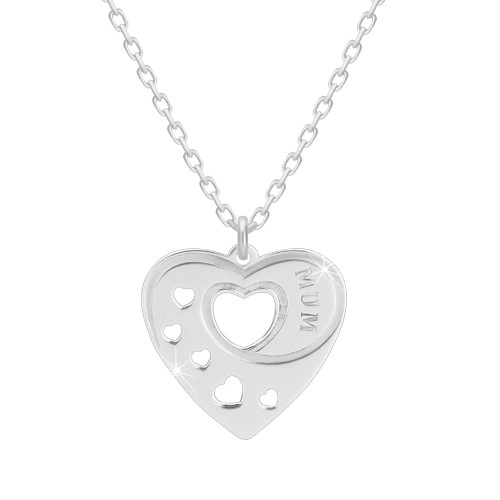 Strieborný 925 náhrdelník - pravidelné srdce so srdiečkovými výrezmi, nápis \