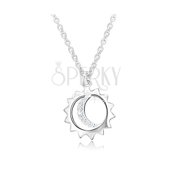 Strieborný 925 náhrdelník - prívesok na retiazke, kontúra slnka a mesiac so zirkónmi