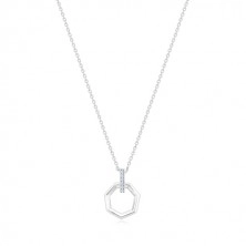 Strieborný náhrdelník 925 - zvislá zirkónová línia a sedemuholník, retiazka