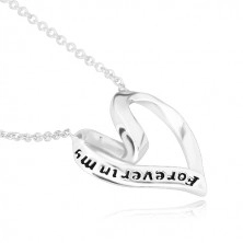 Strieborný 925 náhrdelník - stuha zvinutá do srdiečka, "Forever in my heart"