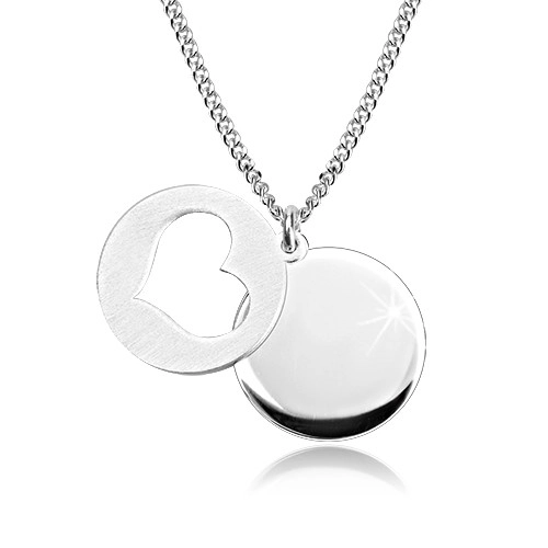 E-shop Šperky Eshop - Strieborný 925 náhrdelník - lesklý kruh, matný kruh so srdiečkovým výrezom R37.22