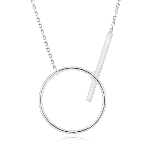 Strieborný náhrdelník 925 - ligotavá retiazka, lesklá kontúra kruhu a palička