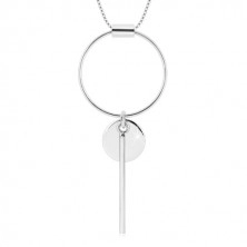 Strieborný 925 náhrdelník - hranatá retiazka, kontúra kruhu, menší kruh a palička
