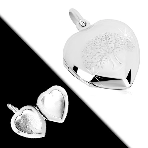 E-shop Šperky Eshop - Medailón zo striebra 925 - súmerné srdce s jemným gravírovaním, strom života R38.14