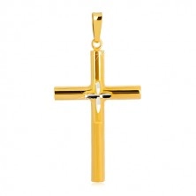 Strieborný prívesok 925 - kríž zlatej farby, menší krížik uprostred, zrniečkové zárezy