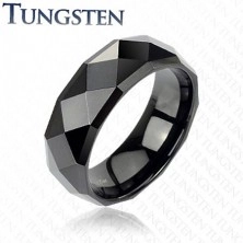 Čierny tungstenový prsteň s brúsenými kosoštvorcami, 6 mm