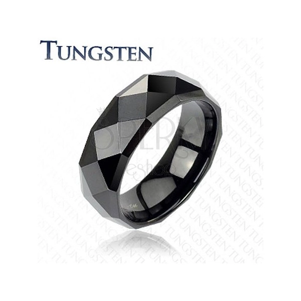 Čierny tungstenový prsteň s brúsenými kosoštvorcami, 6 mm