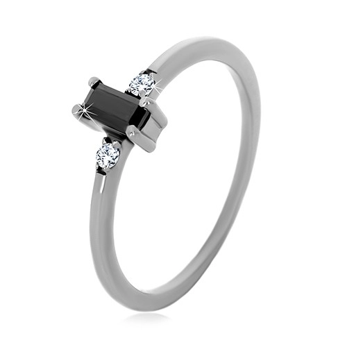 Strieborný 925 prsteň - obdĺžnikový zirkón čiernej farby, číre okrúhle zirkóny - Veľkosť: 58 mm
