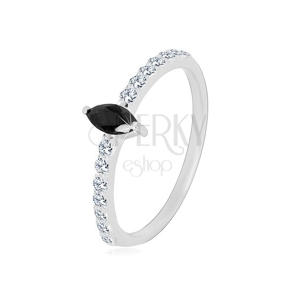 Strieborný 925 prsteň - úzke ramená, zirkónové zrnko čiernej farby, číre zirkóniky