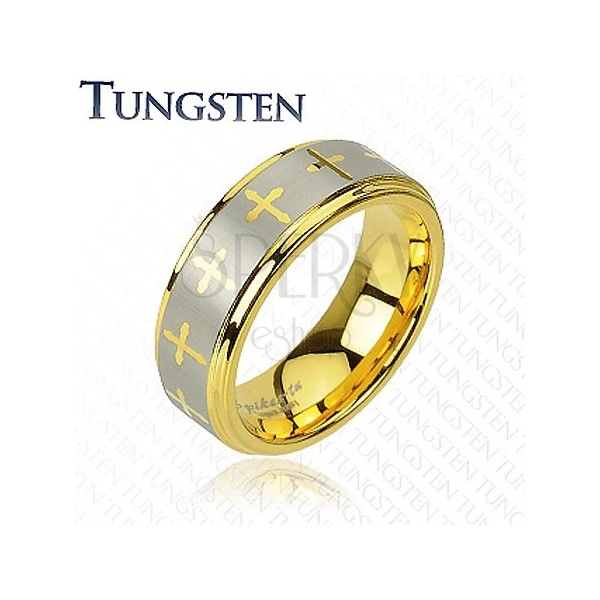 Tungstenový prsteň s motívom kríža 