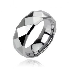 Tungstenový prsteň striebornej farby s brúsenými kosoštvorcami, 6 mm