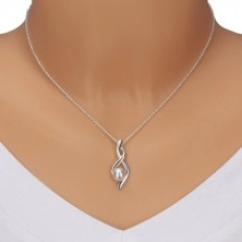 Strieborný náhrdelník 925 - číslo osem, zvlnené stuhy so syntetickou perlou, retiazka