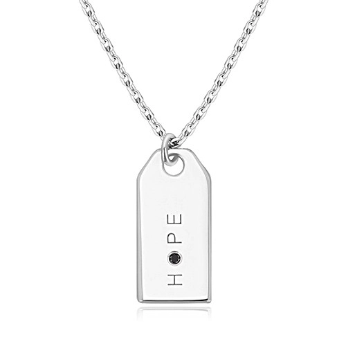 E-shop Šperky Eshop - Čierny diamant - náhrdelník zo striebra 925, zrkadlovolesklá známka, nápis "HOPE" S58.01