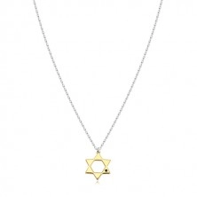 Strieborný 925 náhrdelník - Dávidova hviezda v zlatom odtieni, čierny diamant