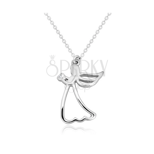 Strieborný 925 náhrdelník - vyrezávaný anjel so srdiečkom, číry diamant